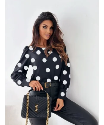 Kadın Uzun Kollu Bisiklet Yaka Kollar Geniş Kol Ağzı Manşetli Iki Düğmeli Detay Krep Bluz