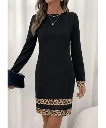 Kadın Uzun Kollu Bisiklet Yaka Mini Ithal Krep Elbise