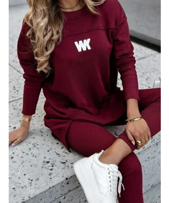 Kadın Uzun Kollu Bisiklet Yaka Nervurlu Viskon Iki Iplik Ve Tayt Pantolon Ikili Takım