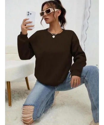 Kadın Uzun Kollu Bisiklet Yaka şardonlu üç Iplik Kumaş Sweat