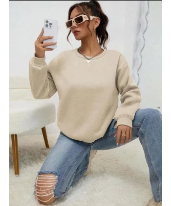 Kadın Uzun Kollu Bisiklet Yaka şardonlu üç Iplik Kumaş Sweat