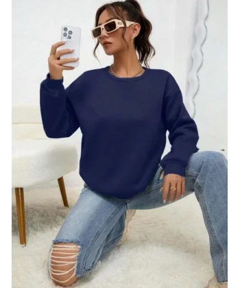 Kadın Uzun Kollu Bisiklet Yaka şardonlu üç Iplik Kumaş Sweat