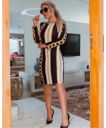 Kadın Uzun Kollu Bisiklet Yaka Scuba Midi Boy Elbise