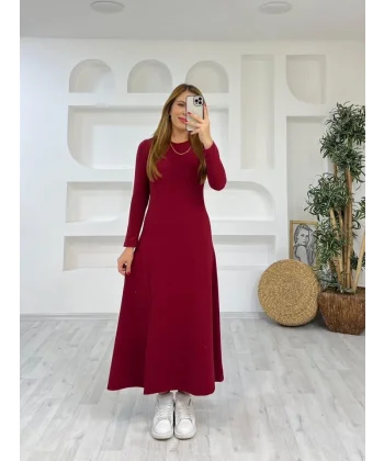 Kadın Uzun Kollu Bisiklet Yaka Size Kadar Yırtmaç Detay Maxi Boy Elbise