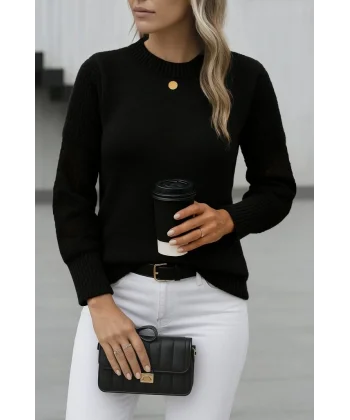 Kadın Uzun Kollu Bisiklet Yaka Triko Bluz