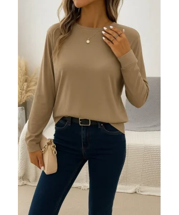 Kadın Uzun Kollu Bisiklet Yaka Viskon Bluz