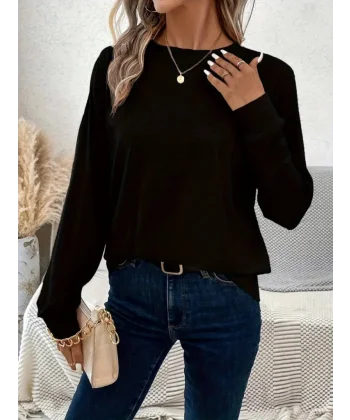 Kadın Uzun Kollu Bisiklet Yaka Viskon Bluz