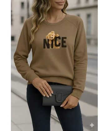 Kadın Uzun Kollu Bisiklet Yaka Viskon Iki Iplik Bluz