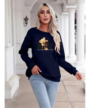 Kadın Uzun Kollu Bisiklet Yaka Viskon Iki Iplik Bluz