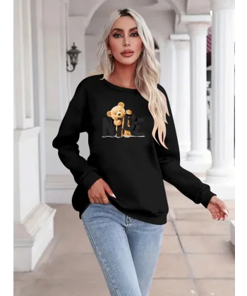 Kadın Uzun Kollu Bisiklet Yaka Viskon Iki Iplik Bluz