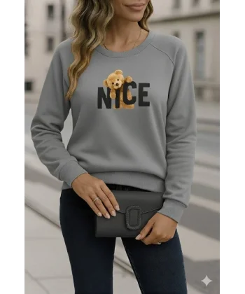 Kadın Uzun Kollu Bisiklet Yaka Viskon Iki Iplik Bluz