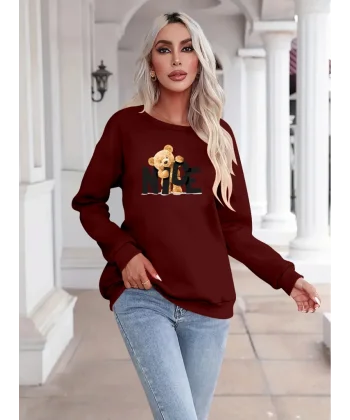 Kadın Uzun Kollu Bisiklet Yaka Viskon Iki Iplik Bluz