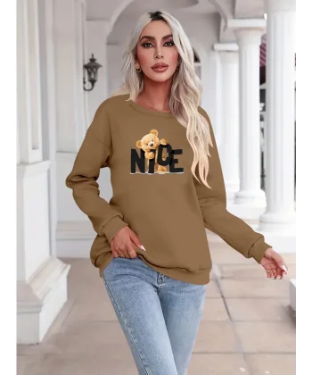 Kadın Uzun Kollu Bisiklet Yaka Viskon Iki Iplik Bluz