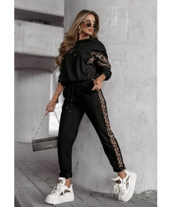 Kadın Uzun Kollu Bisiklet Yaka Viskon Iki Iplik Bluz Ve Pantolon şerit Detaylı Bağcıklı Ikili Takım