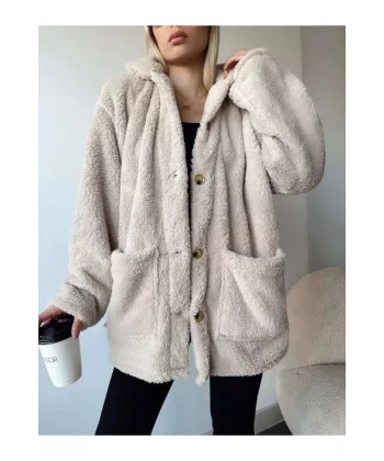 Kadın Uzun Kollu Cep Ve Düğme Detay Wellsof Kumaş Kaban