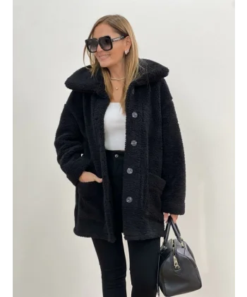 Kadın Uzun Kollu Cep Ve Düğme Detay Wellsof Kumaş Kaban