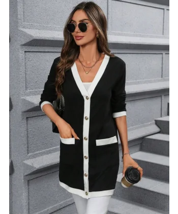 Kadın Uzun Kollu Cepli önden Düğmeli Uzun Modal Ceket