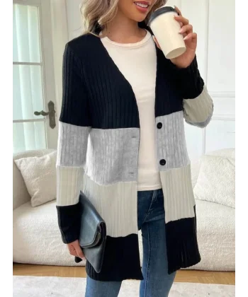 Kadın Uzun Kollu çok Renkli önden Düğmeli Uzun Ceket