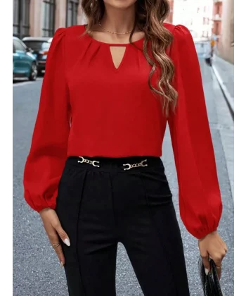 Kadın Uzun Kollu Damla Detaylı Ithal Krep Bluz