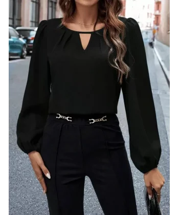 Kadın Uzun Kollu Damla Detaylı Ithal Krep Bluz