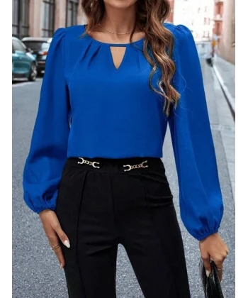 Kadın Uzun Kollu Damla Detaylı Ithal Krep Bluz