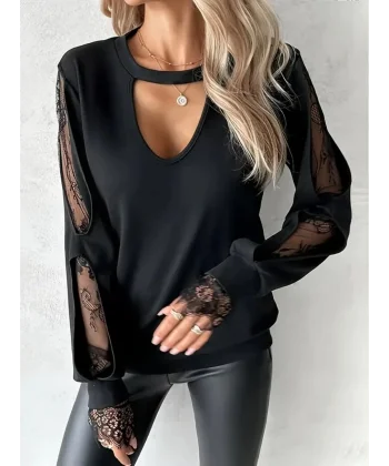 Kadın Uzun Kollu Damla Detaylı Viskon Iki Iplik Bluz