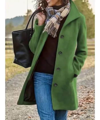 Kadın Uzun Kollu Dik Yakalı önden Düğmeli Kısa Kaşe Kaban