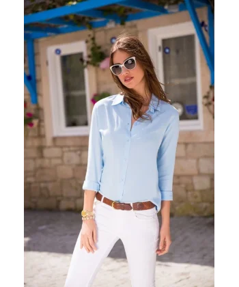 Kadın Uzun Kollu Dokuma Kumaş Klasik Gömlek