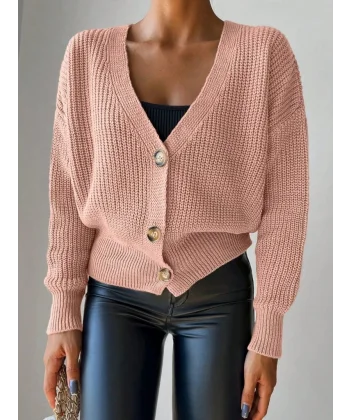 Kadın Uzun Kollu Düğme Detay Triko Bluz