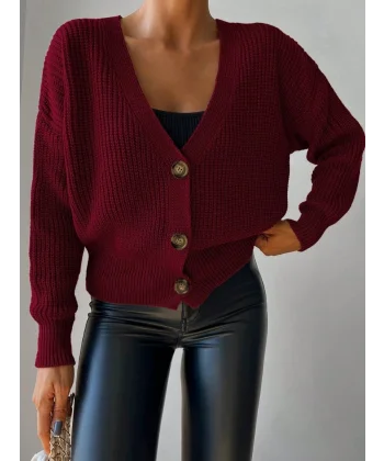 Kadın Uzun Kollu Düğme Detay Triko Bluz