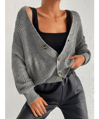 Kadın Uzun Kollu Düğme Detay Triko Hırka