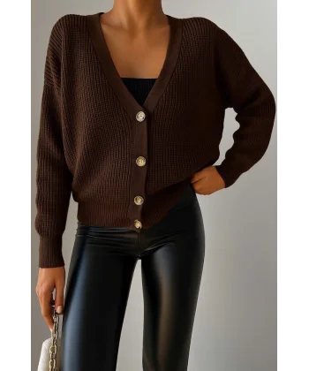 Kadın Uzun Kollu Düğme Detay Triko Hırka