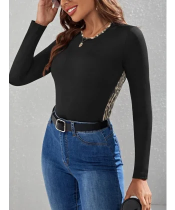 Kadın Uzun Kollu eopar şeritli Viskon Bluz