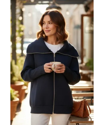 Kadın Uzun Kollu Fermuar Detay Sweat Shirt