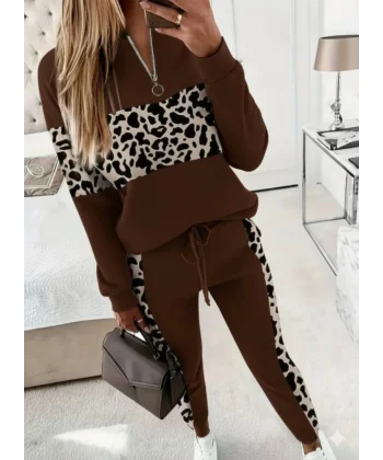 Kadın Uzun Kollu Fermuarlı Karışık Desenli Viskon Iki Iplik Bluz Ve Pantolon Ikili Takım