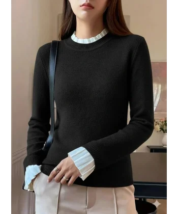 Kadın Uzun Kollu Fırfırlı Yakalı Triko Bluz