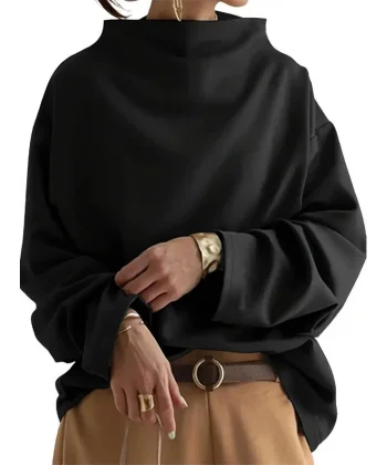 Kadın Uzun Kollu Geniş Balıkçı Yaka Modal Bluz