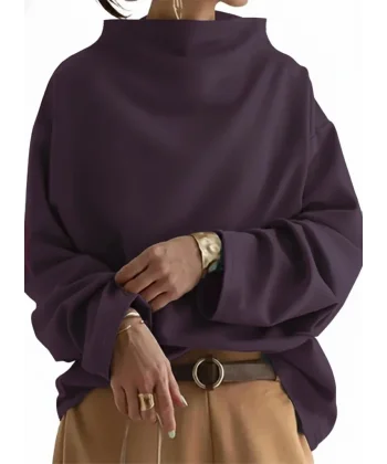 Kadın Uzun Kollu Geniş Balıkçı Yaka Modal Mürdüm Bluz