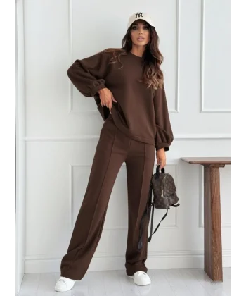 Kadın Uzun Kollu Geniş Kesim Modal Bluz Ve Pantolon Ikili Takım