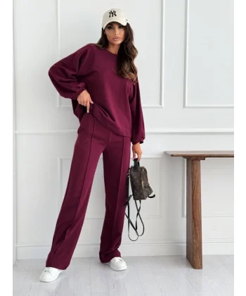 Kadın Uzun Kollu Geniş Kesim Modal Bluz Ve Pantolon Ikili Takım