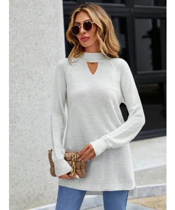 Kadın Uzun Kollu Göğüs Pencere Detay Triko Bluz