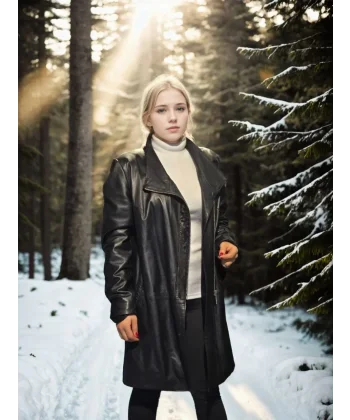 Kadın Uzun Kollu Hakiki Deri Ceket - Siyah