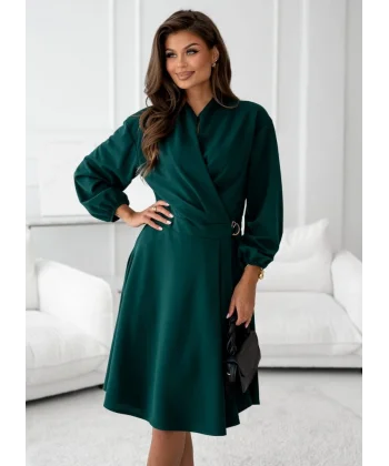 Kadın Uzun Kollu Hakim V Yakalı Yandan Toka Detaylı Ithal Mini Krep Elbise