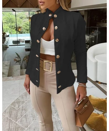 Kadın Uzun Kollu Hakim Yaka önden Düğmeli Atlas Ceket