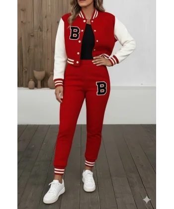 Kadın Uzun Kollu Hakim Yaka önden Düğmeli Ceket Pantolon şardonlu Iki Iplik Ikili Takım