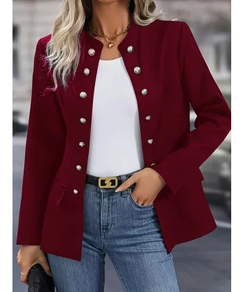 Kadın Uzun Kollu Hakim Yaka önden Düğmeli Kısa Atlas Ceket