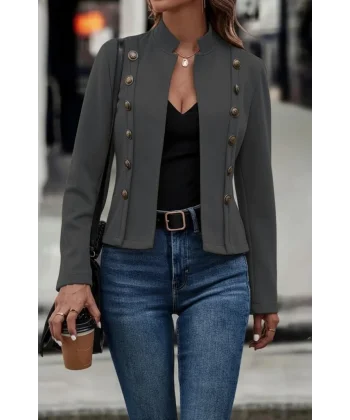 Kadın Uzun Kollu Hakim Yaka Yanlardan Düğmeli Kısa Süet Ceket