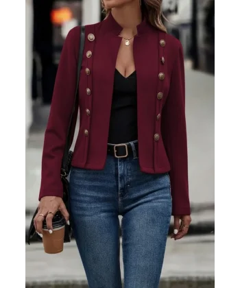 Kadın Uzun Kollu Hakim Yaka Yanlardan Düğmeli Kısa Süet Ceket