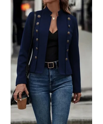 Kadın Uzun Kollu Hakim Yaka Yanlardan Düğmeli Kısa Süet Ceket