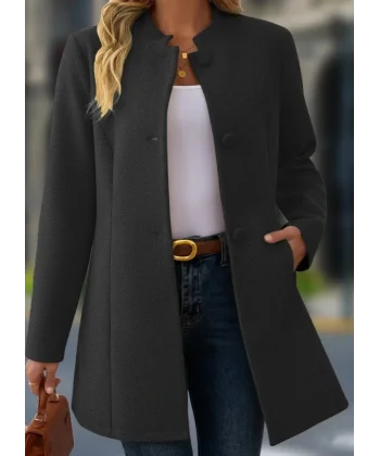 Kadın Uzun Kollu Hakim Yakalı önden Düğmeli Cep Detaylı Kısa Kaşe Kaban